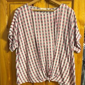 LOFT Pink and Blue Patterned Blouse